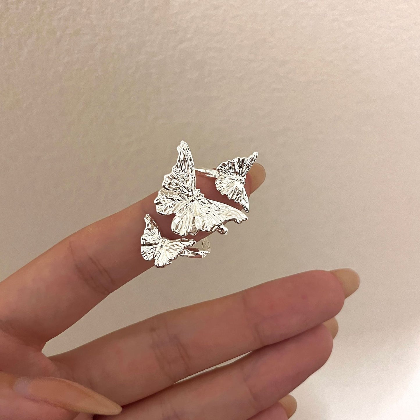 Classic Style Liquid Butterfly Sier Plated Ring
