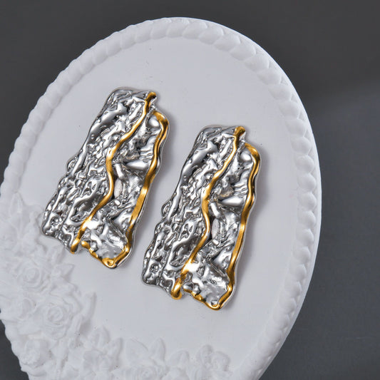 Women's Stainless Steel Pleated Wave Glossy Fashion Earrings