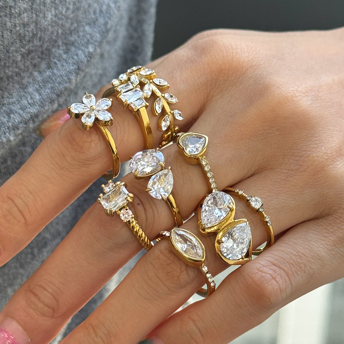 Stainless Steel Dropper Zircon Titanium Light Luxury High Sense Ring