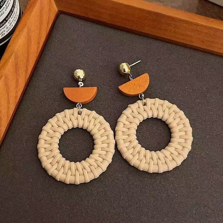 Style Sier Needle Resin Rattan Beads Round Fashion Earrings