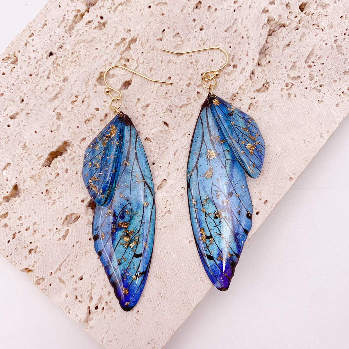 Women's Sier Cicada Wings Ear Hook Butterfly Temperamental Fairy Long Eardrop Earrings