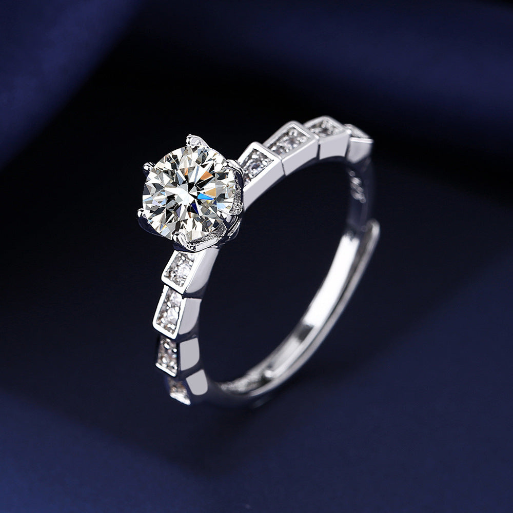 Live Sier Plated Female Moissanite Snake Diamond Fashion Ring
