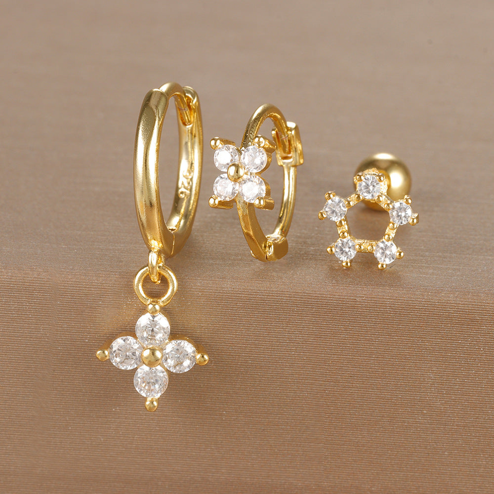 Women's Ear Micro Inlaid Zircon Flower Suit Light Rings