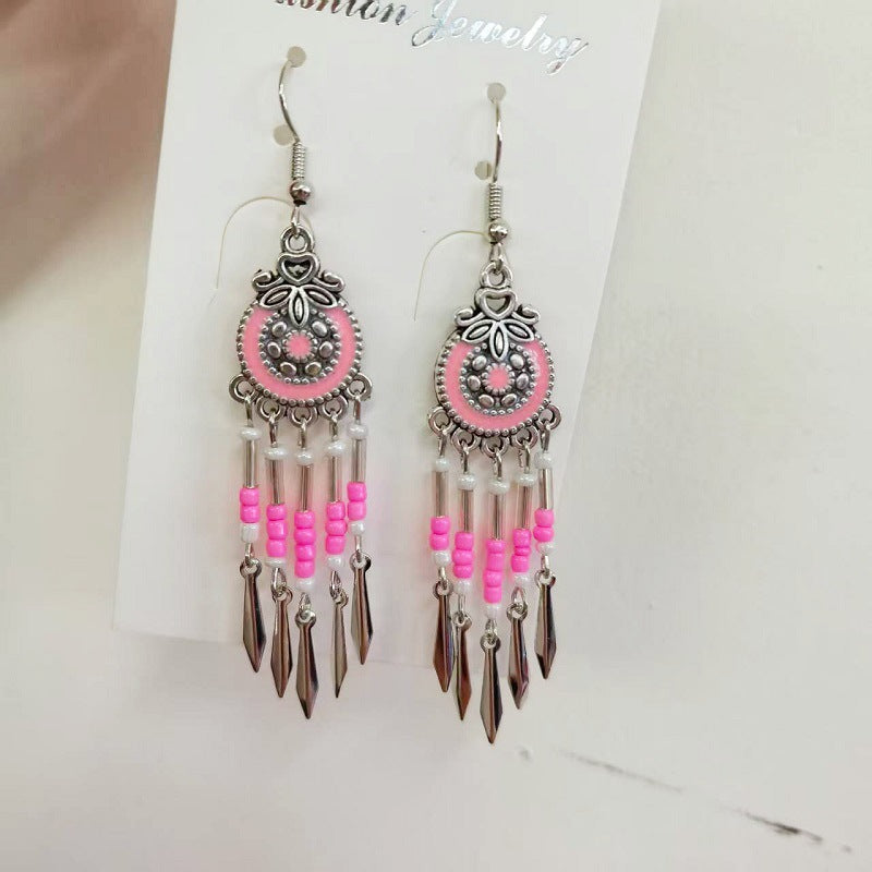 Small Short Bohemian Vintage Round Bead Earrings