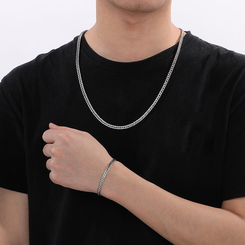 Men's Chain Street Stainless Steel Buckle Encrypted Jewelry Set