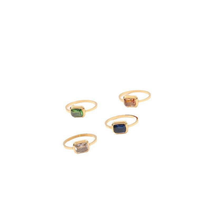 Square Gem Optional Titanium Steel Gold Ring
