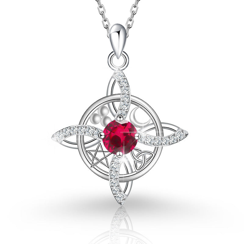 Sier Round Cross Moon Star Simple Fashion Necklace