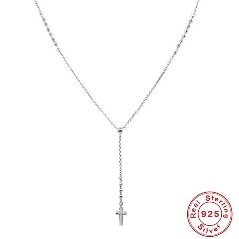 Sier Y-shaped Bead Cross Fashion Simple Style Short For Necklaces