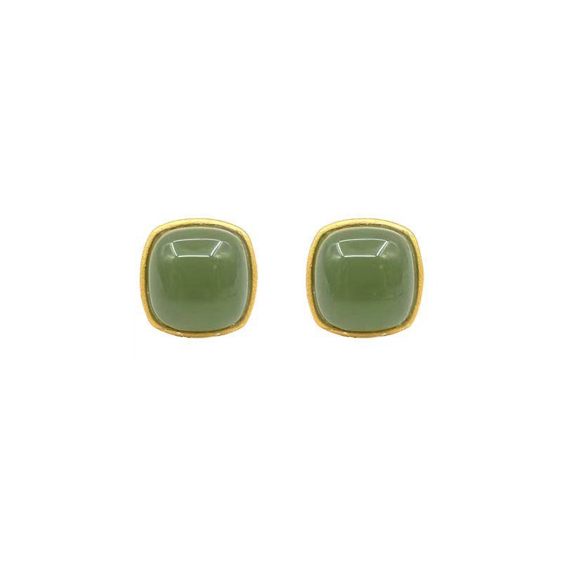Style Natural Jade Green Square Simple Stud Earrings