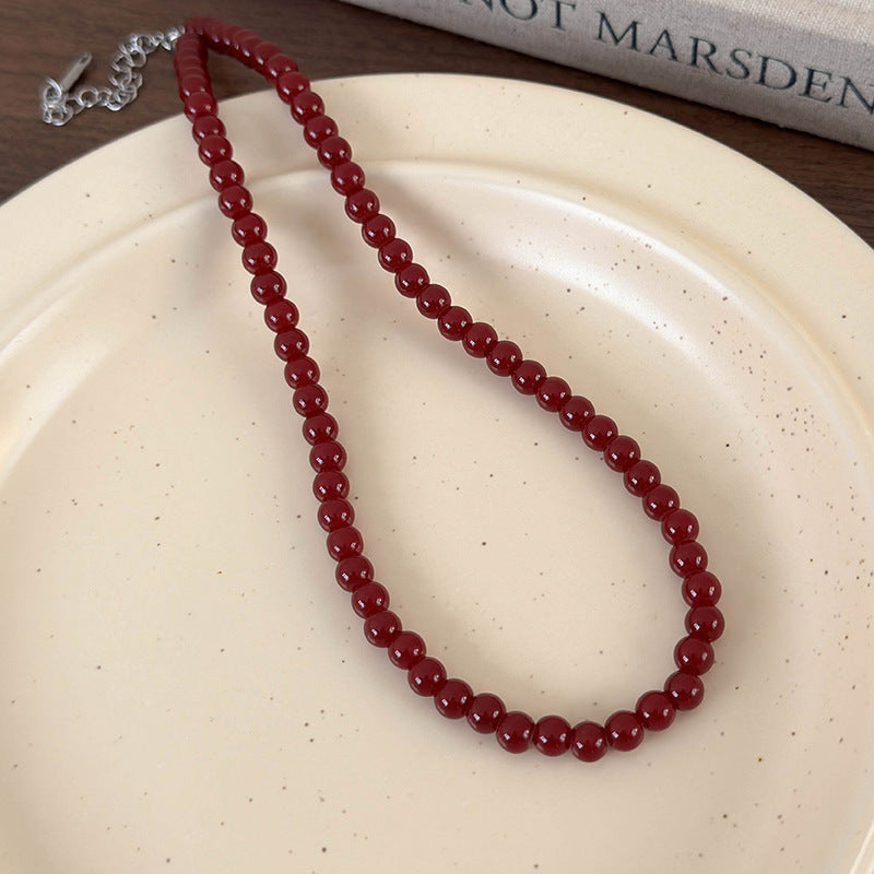 Women's Red Beaded For Snake Bones Chain Necklaces