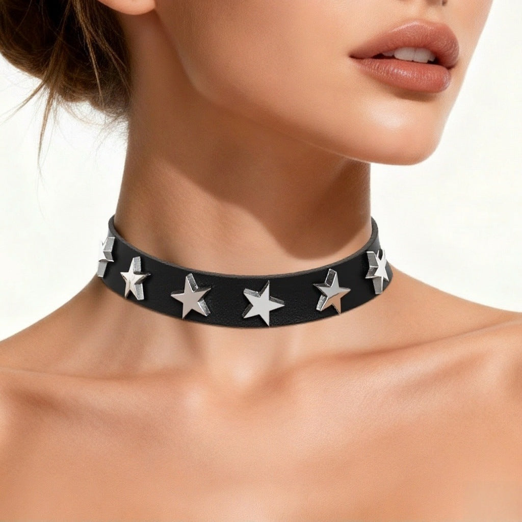 Gothic Punk Leather Female Five-pointed Star Couple Collar