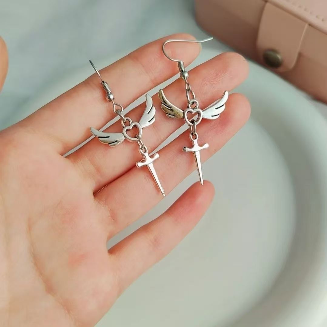 Punk Sier Cross Angel Wings Retro Ear Hook