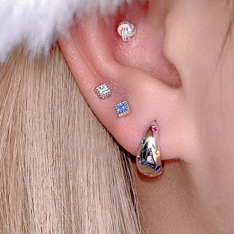 Colorful Zircon Small Ear Niche Design Retro Unique Exquisite Clip Rings