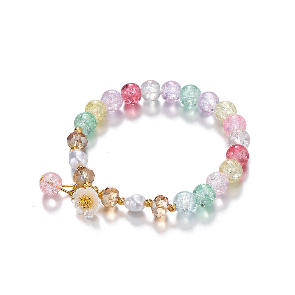 Children's Colored Glaze Glass Chipping Beads Camellia Beaded Bracelets