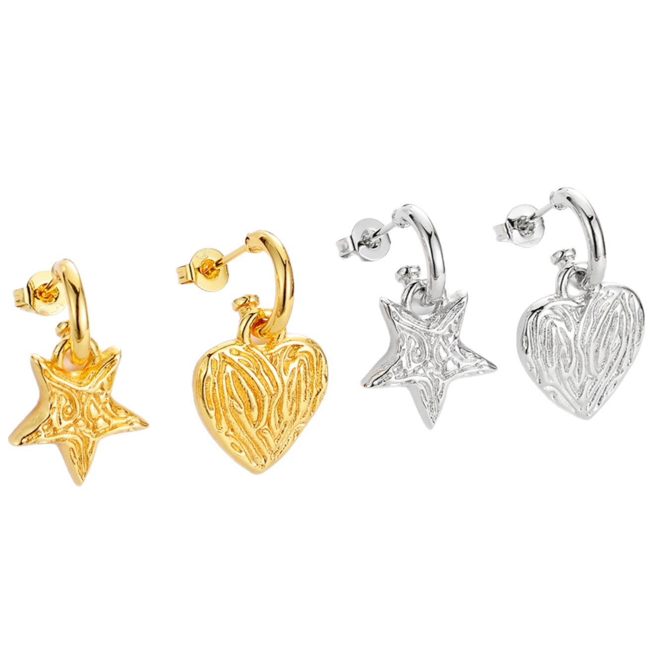 Five-pointed Star Love Heart Asymmetric Eardrops Advanced Design Personality Temperament Rings