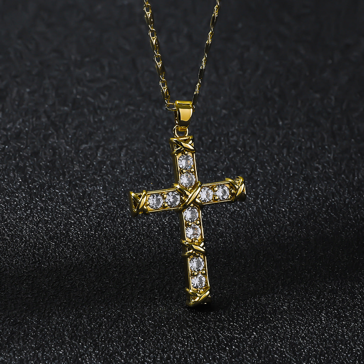 Women's & Men's Gold Rhinestone Zircon Cross Niche For Necklace