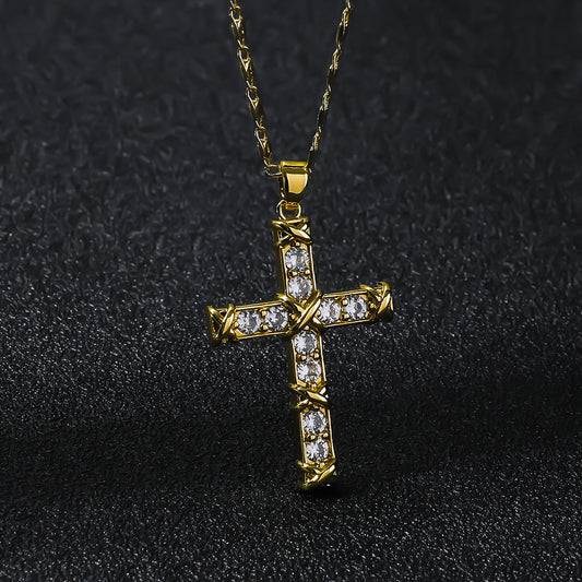 Women's & Men's Gold Rhinestone Zircon Cross Niche For Necklace