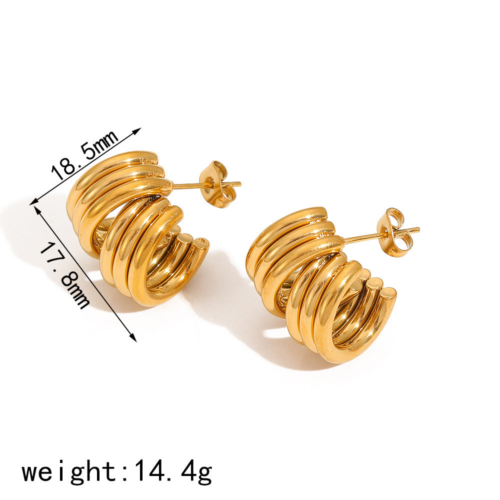 Women's Fashion Design Three-line Staggered Retro Stainless Earrings