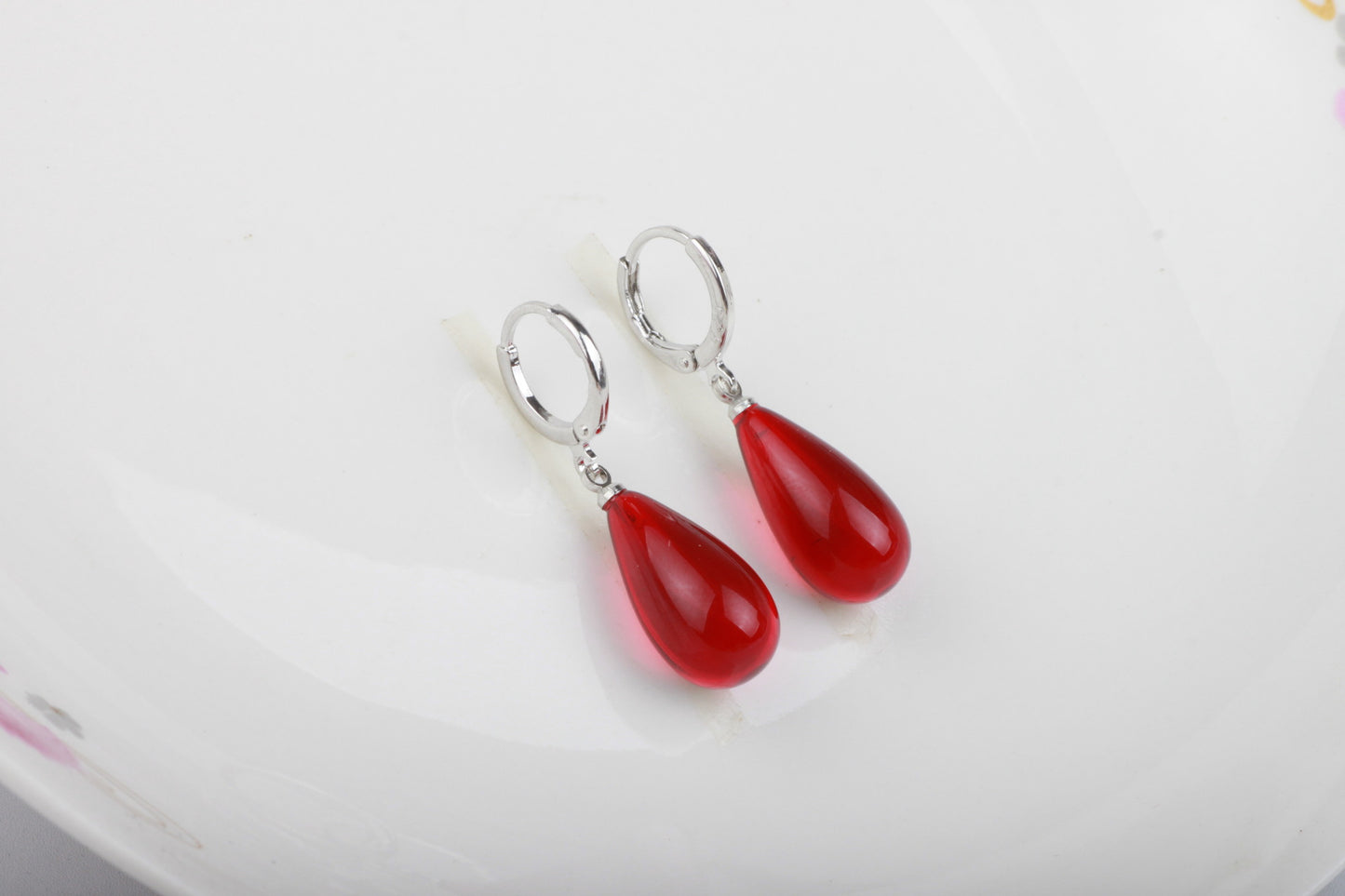 Women's Yellow Chicken Grease Old Honey Matching Wine Red Blood Amber Earrings