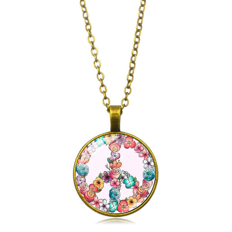 Women's Flower Peace Logo Time Stone For Vintage Necklaces