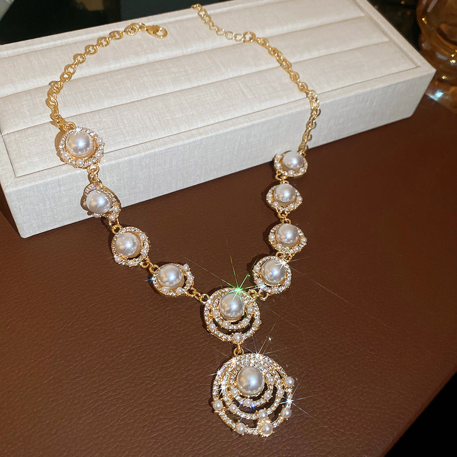 Round Pearl Ear Palace Style Elegant Graceful Light Luxury High Jewelry Set