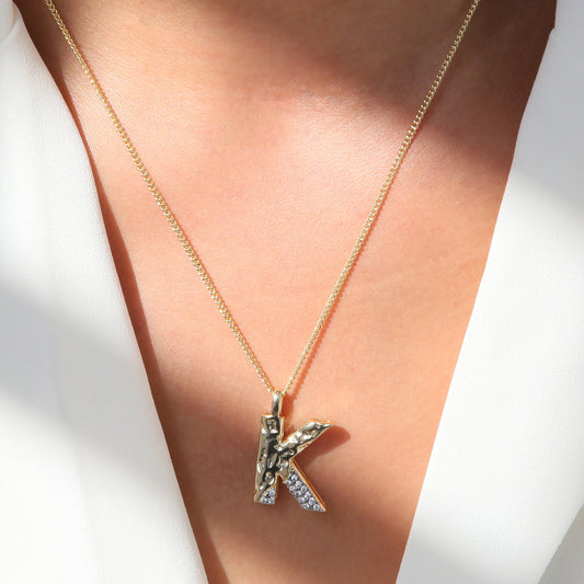 Brass Two-color Texture English Letters Contrast Necklaces