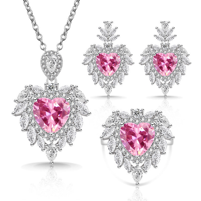 Live Broadcast Colored Gems Advanced Love Heart-shaped Jewelry Set