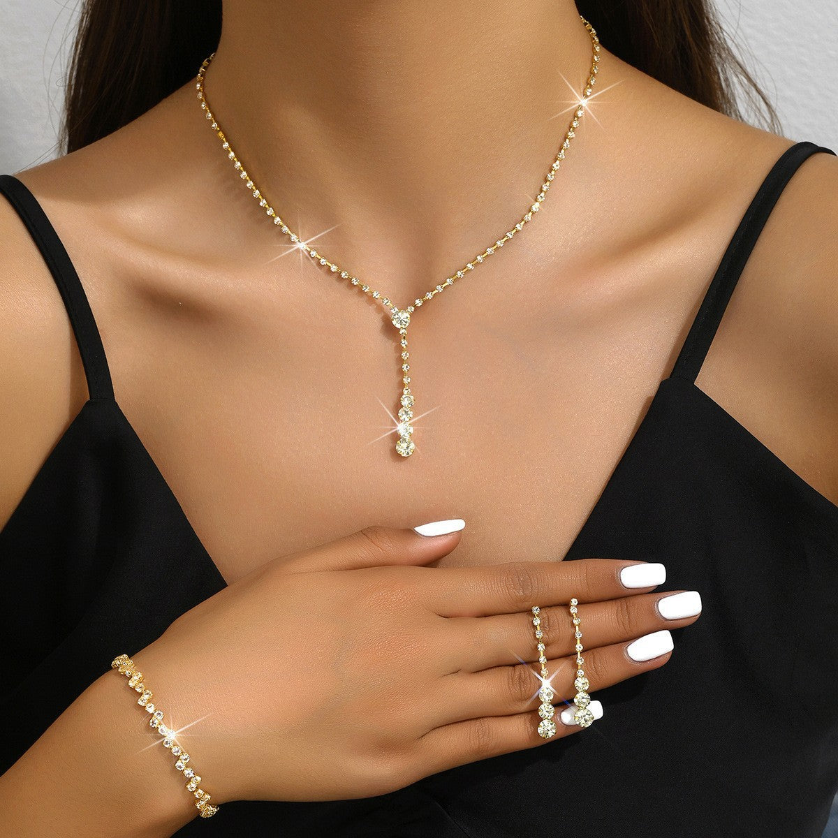 Chain Loose Diamond Zircon Three-piece Clavicle Jewelry Set
