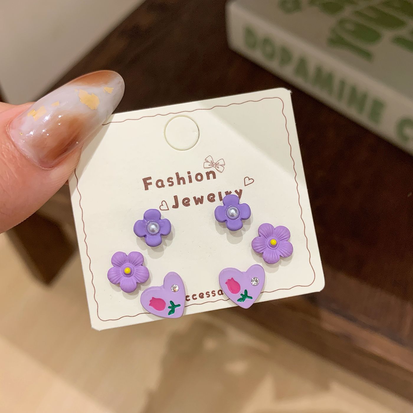 Women's Cartoon Cute Flowers Loves Cats Three-piece Stud Earrings