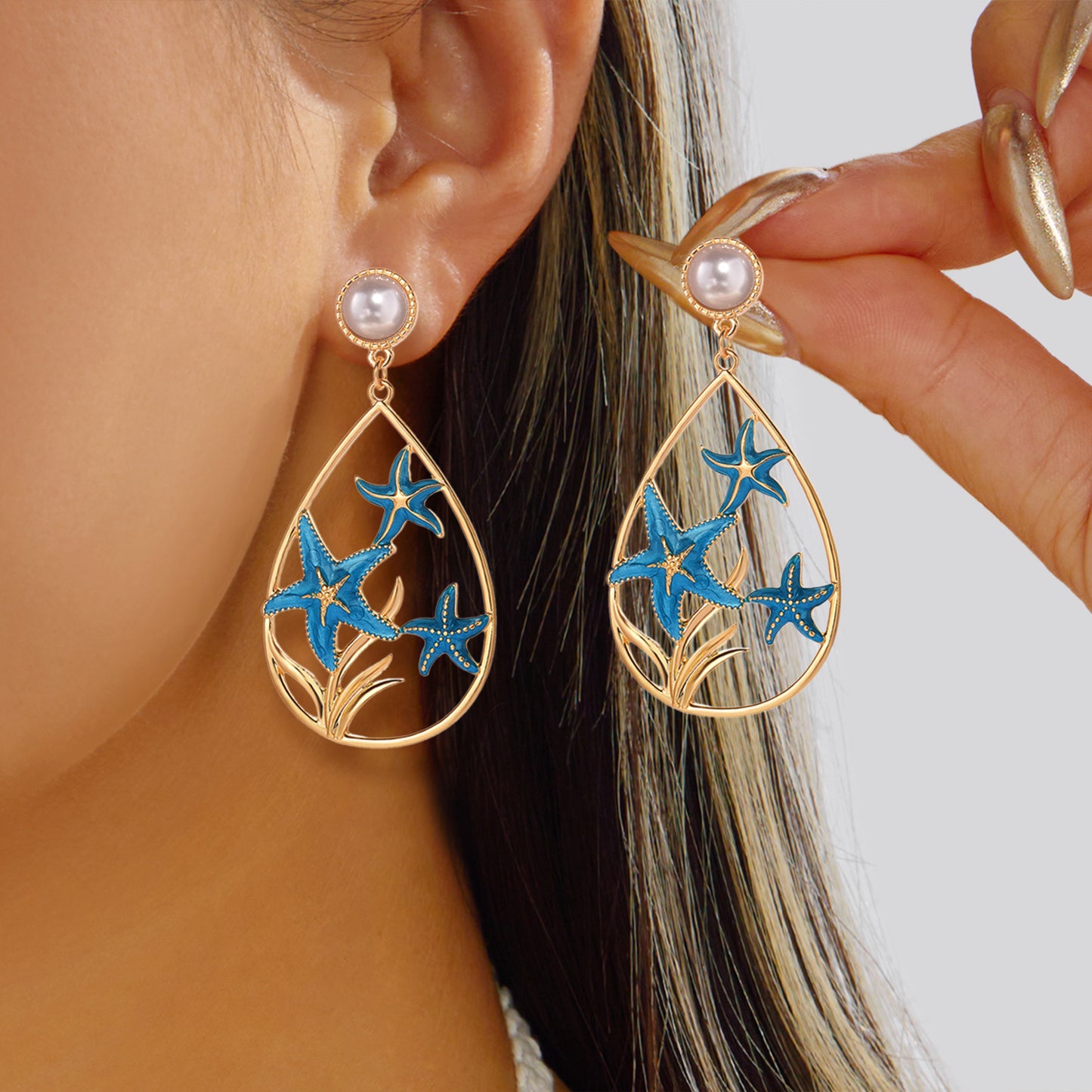 Summer Ocean Series Full Diamond Starfish More Than Coconut Tree Earrings