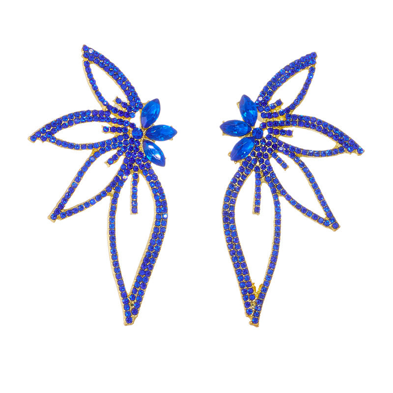 Diamond Colorful Crystals Big Bowknot Fashion Exaggerated High-grade Large Earrings