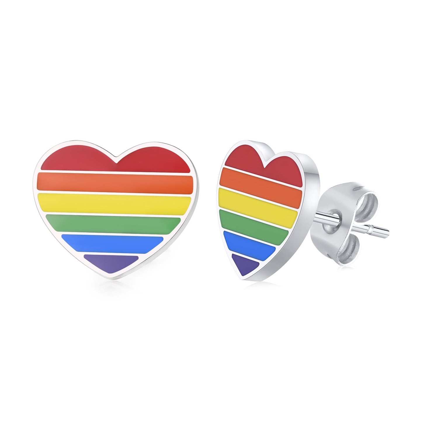 Stainless Steel Epoxy Heart Shaped Love Stud Earrings