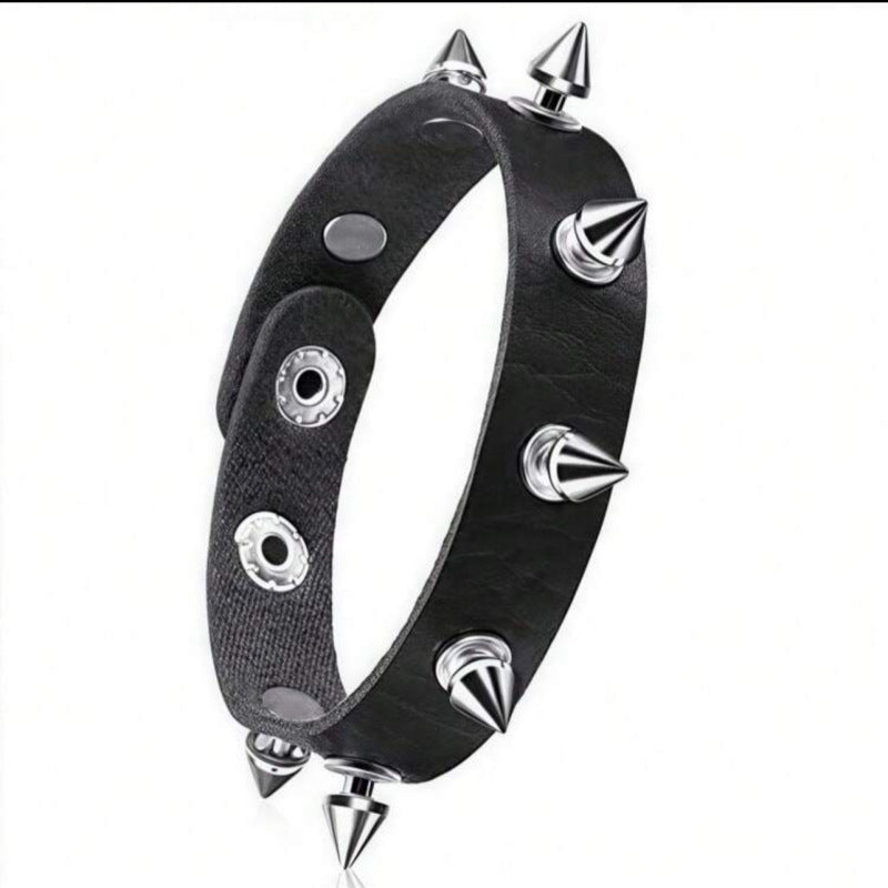 Exaggerated Tapered Pointed Rivet Three Rows Leather Bracelets