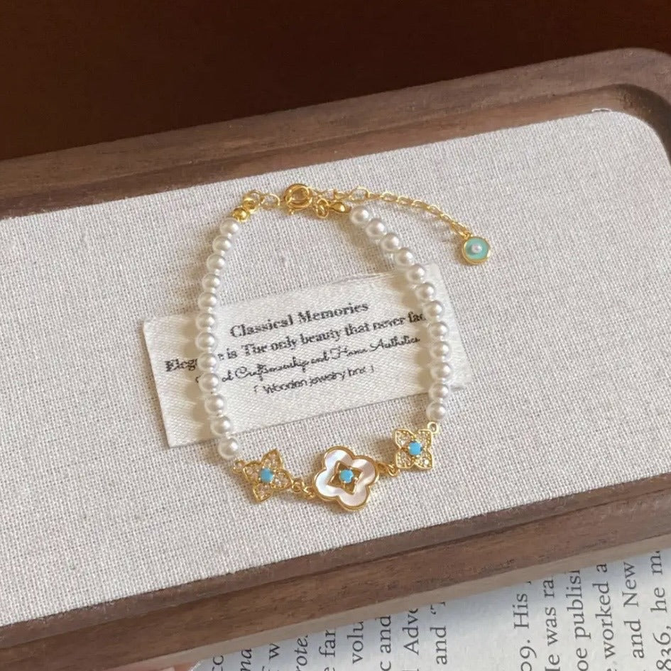 Women's Vintage Zircon Flower Pearl Light Luxury High Sense Fashion Temperament Bracelet