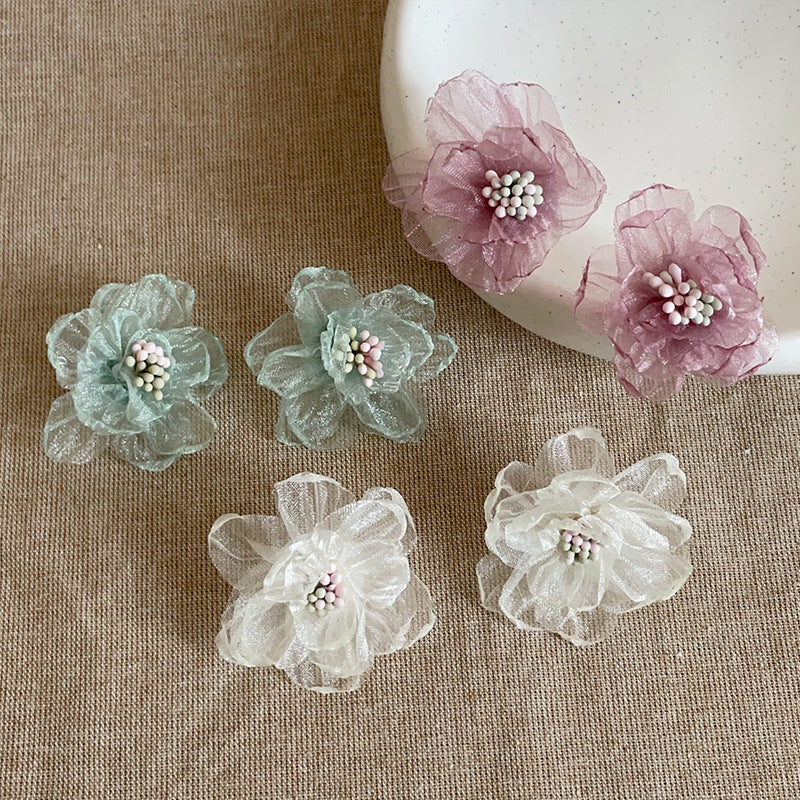 Women's Transparent Three-dimensional Net Yarn Flowers High Sense Graceful Fashionable Earrings