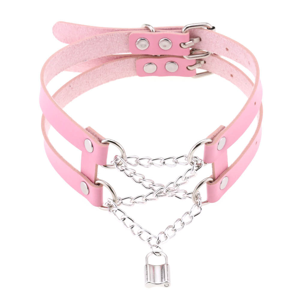 Temperament Double Row Line Chain Brain Teaser Neckband Sexy Lock Necklaces