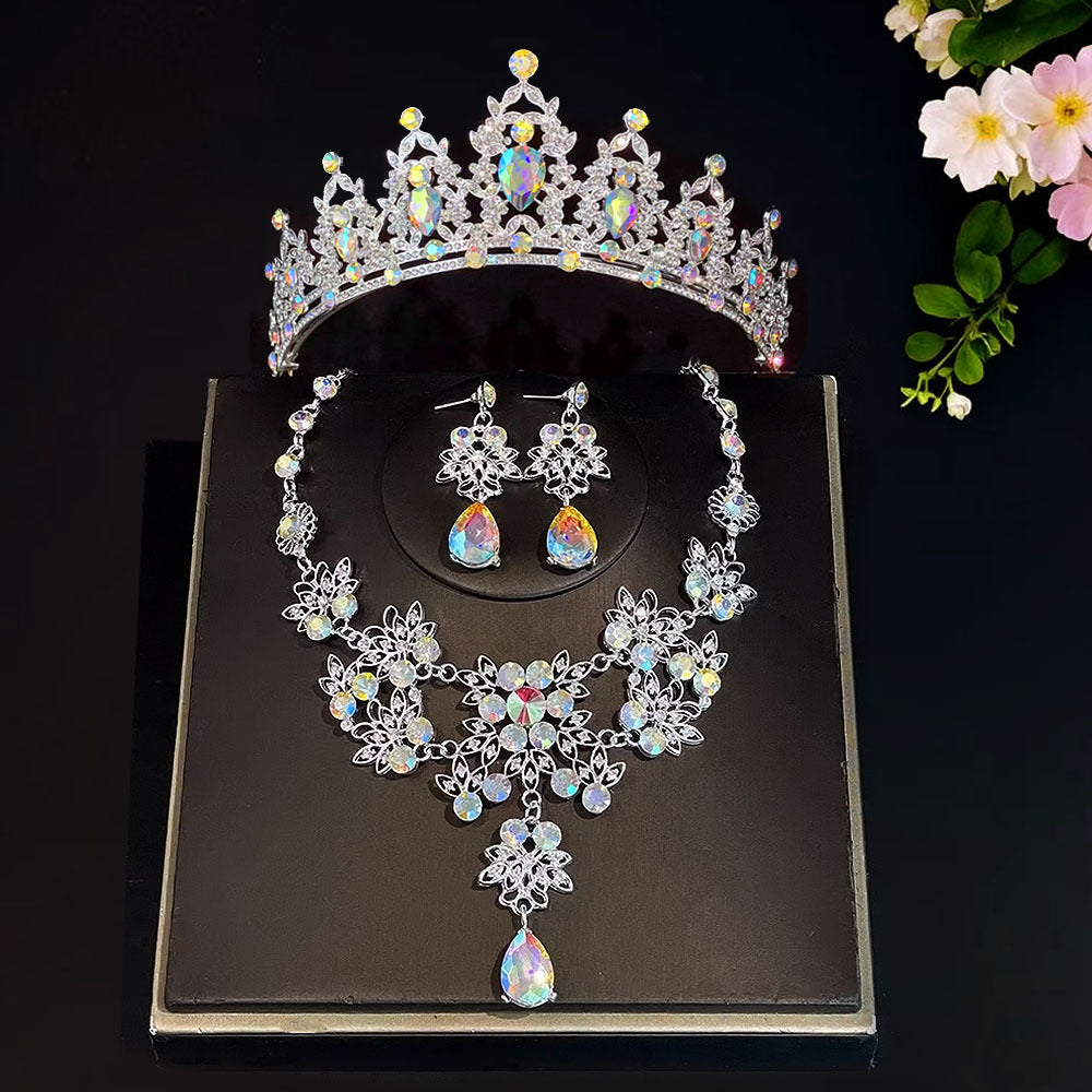 Bridal Headdress Crown Three-piece Wedding Rhinestone Jewelry Set