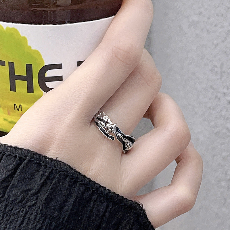 Design Enamel Dark Cold Wind Couple Rings