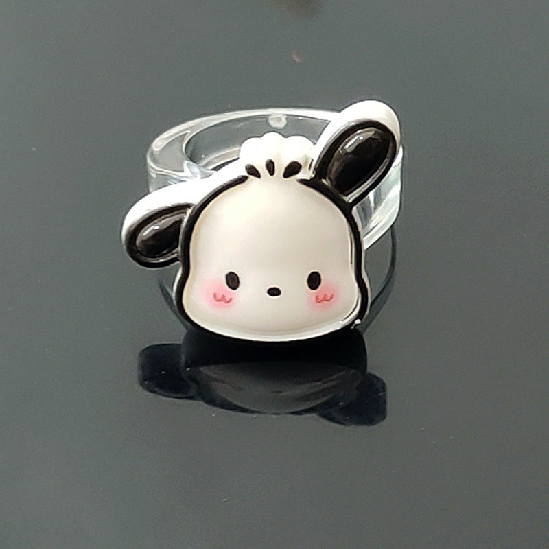 Cartoon Resin Acrylic Transparent Pacha Dog Rings