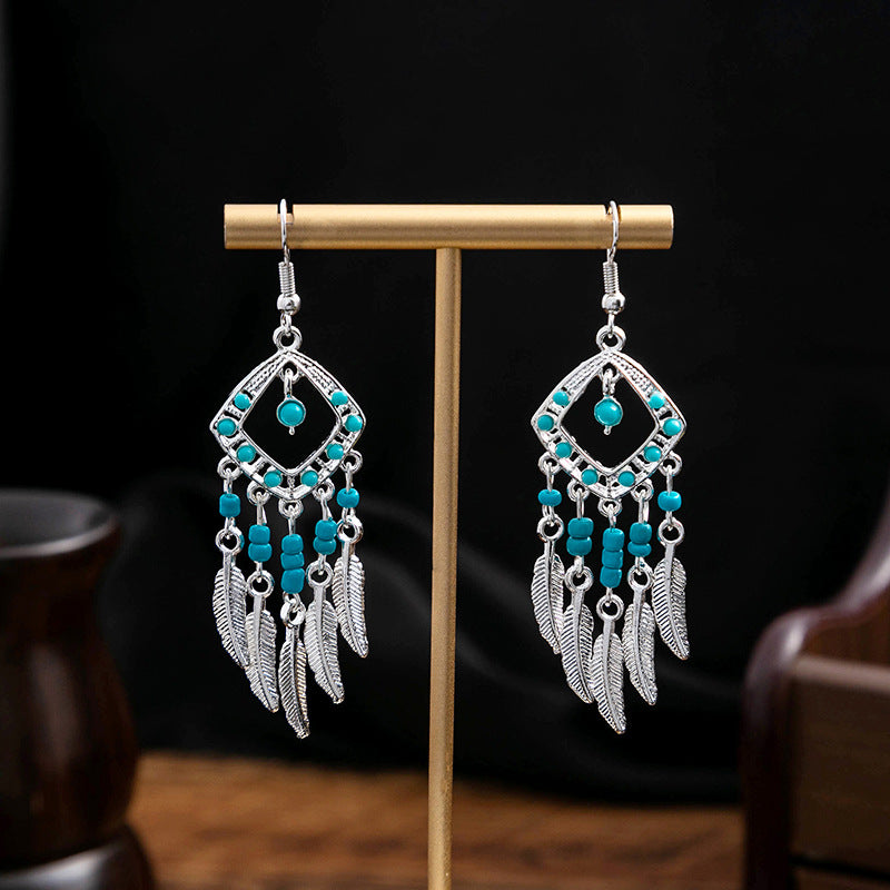 Miao Sier Colorful Long Feather Tassel Rings