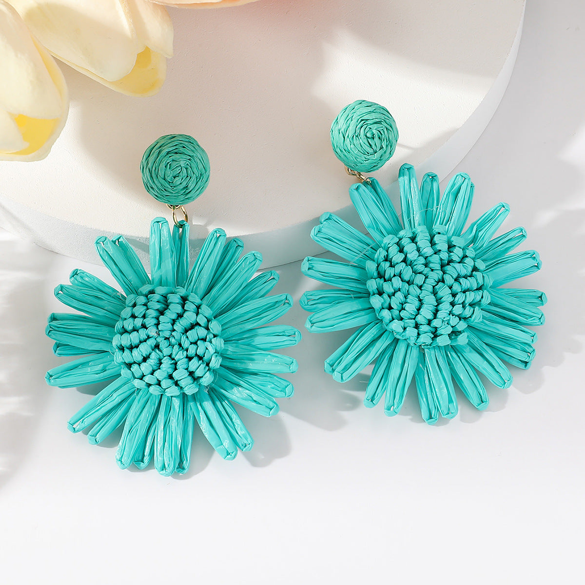 Bohemian Vacation Style Raffia Woven Sunflower Rings