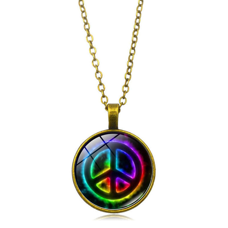 Women's Flower Peace Logo Time Stone For Vintage Necklaces
