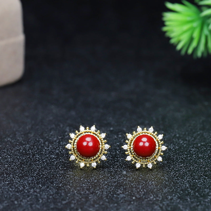 Women's Cinnabar Birthday Gift Raw Ore Simple National Style Rings