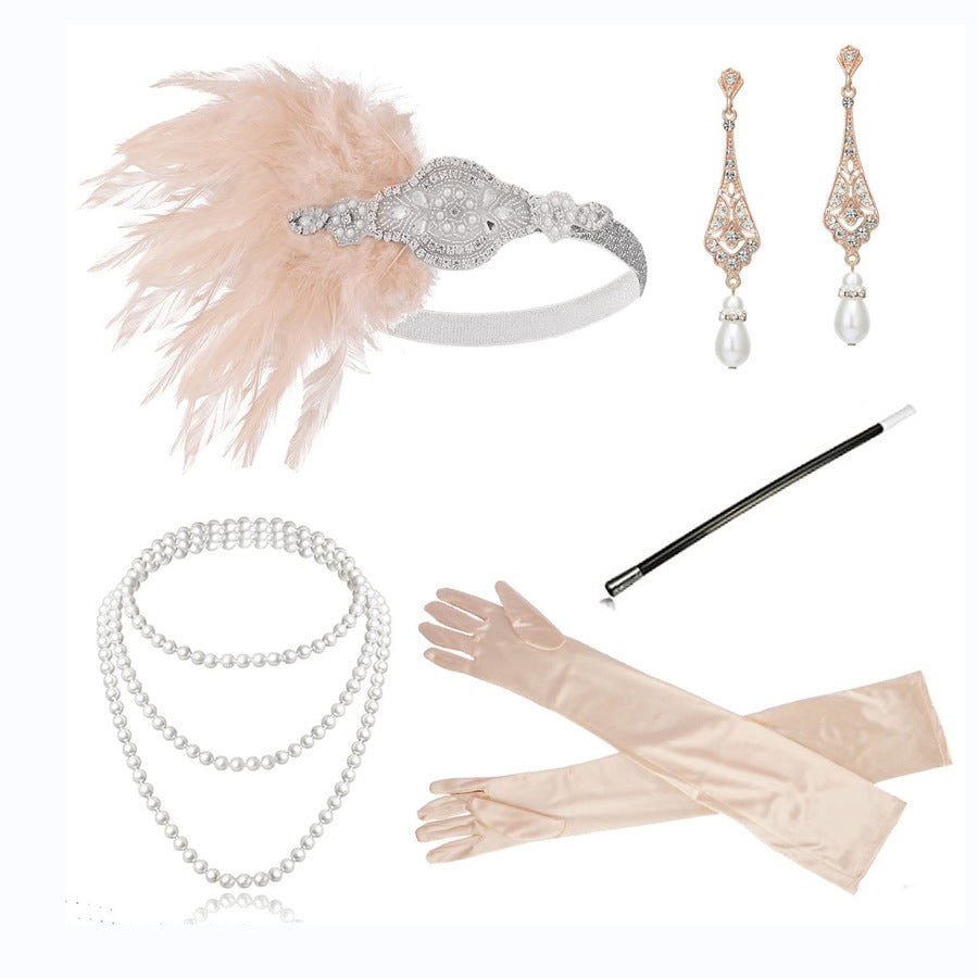 Red Feather Hair Band Masquerade Single Jewelry Set