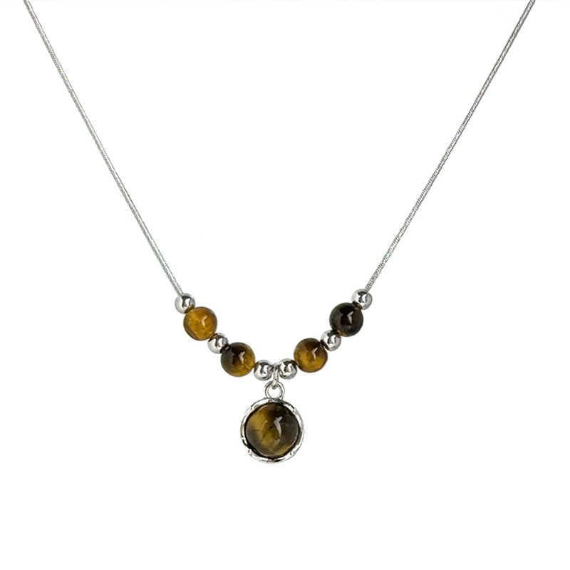 Women's Retro Leather Tiger Eye Chinese Style Twin Niche Necklaces