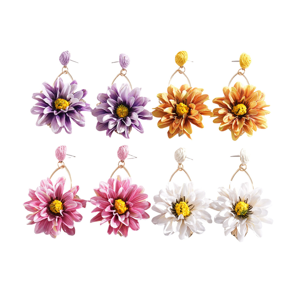 Raffia Fabric Flower Steel Needle Seaside Earrings
