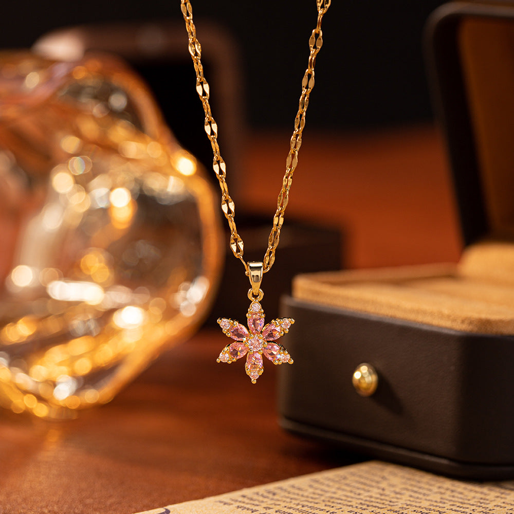 Female Zircon Flower Niche Design Temperament Necklace