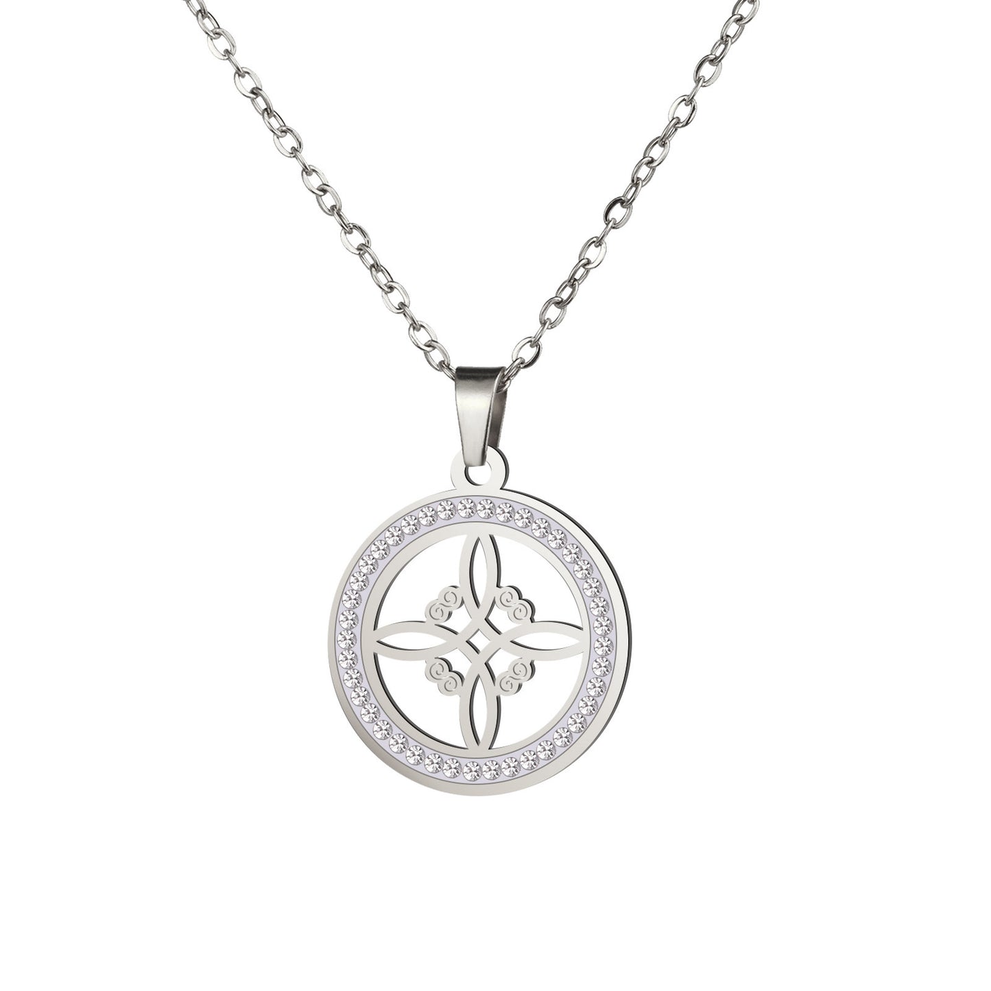 Witch Knot Stainless Steel Clear Zircon Round Charm Christmas Pendants