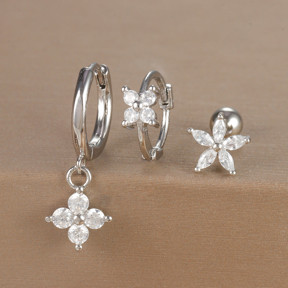 Women's Ear Micro Inlaid Zircon Flower Suit Light Rings