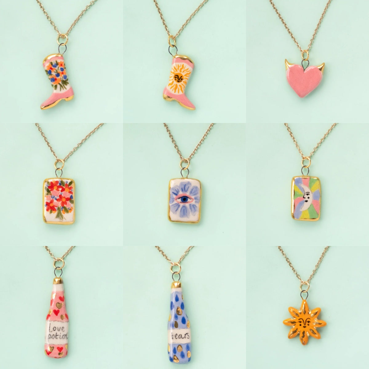Painted Flower Boots Love Eyes Bottle Pendants
